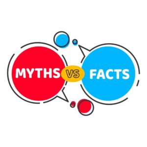 Red and blue "Myth vs. Facts" speech bubbles